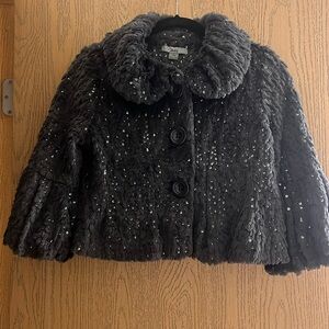 Forever 21 XXi Faux Fur Gray Sequin Cropped Jacket size M